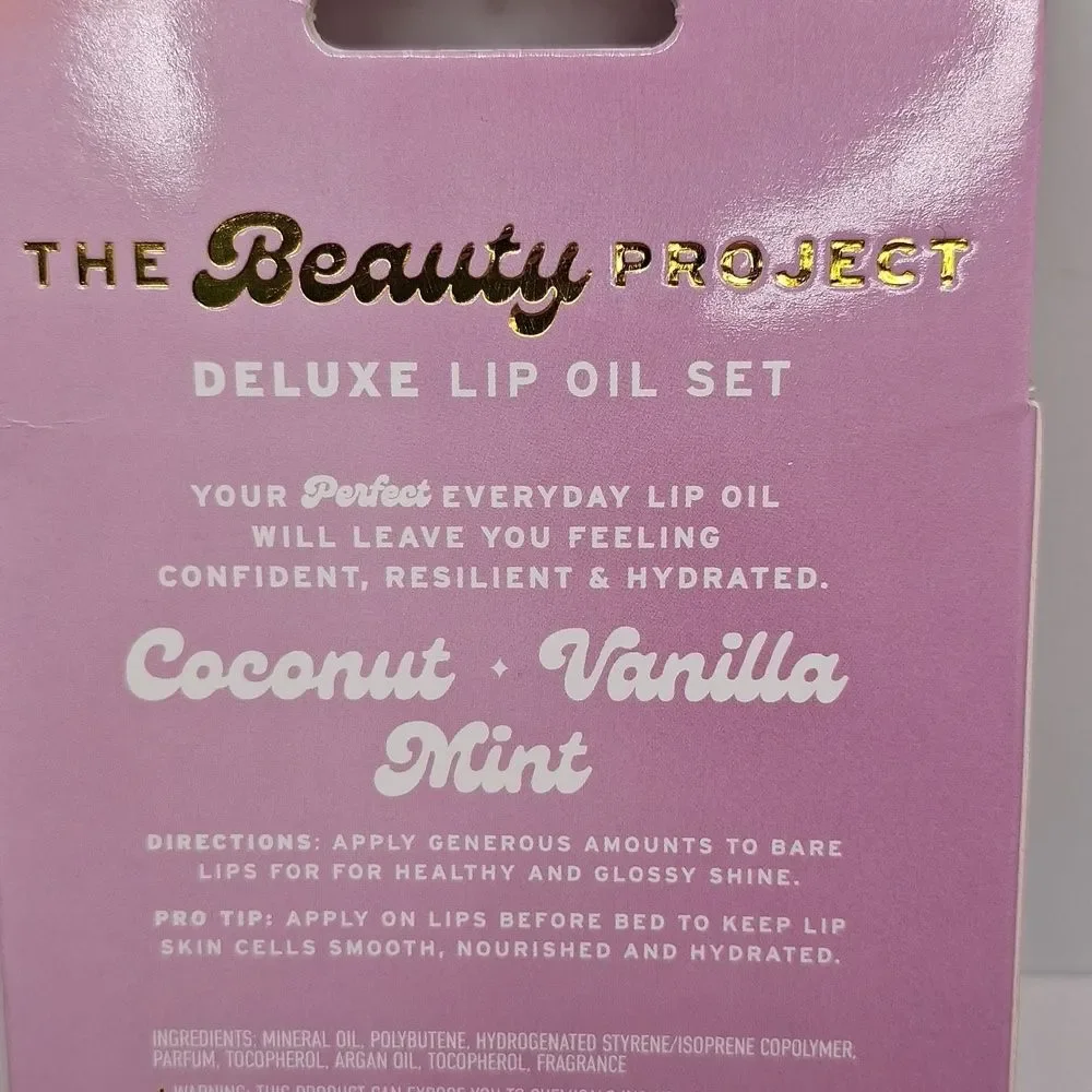 Deluxe lip oil set of 3 with argan oil The beauty project coconut vanilla mint